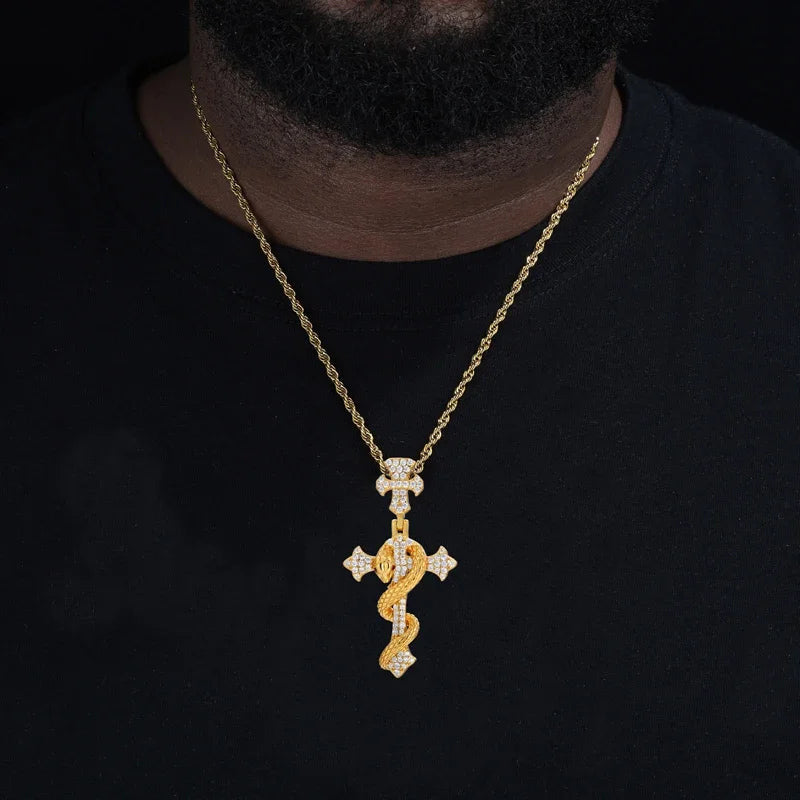 ICED OUT MOISSANITE "SNAKE CROSS" WEISSGOLD 925S SILVER KETTE - ICERAIN JEWELRY