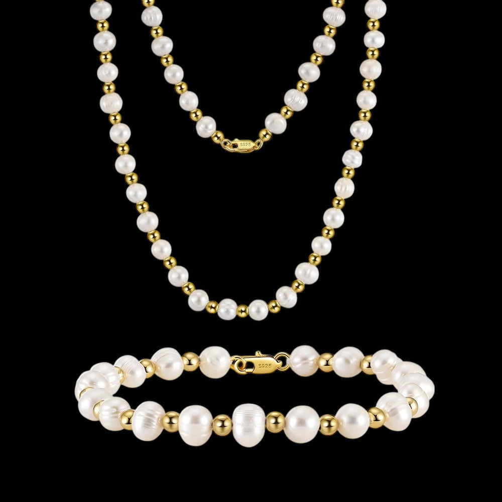 925S SILVER 18K GOLD "NATURAL PEARL" ARMBAND - ICERAIN JEWELRY