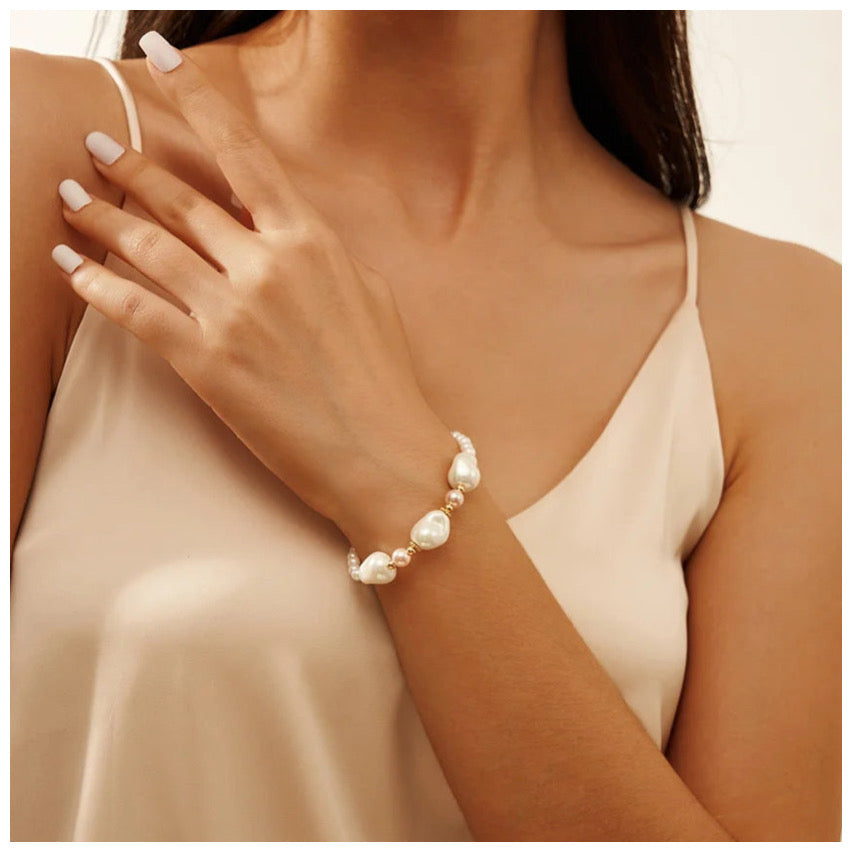 925S SILVER 14K GOLD "BAROQUE PEARL MIX" ARMBAND - ICERAIN JEWELRY