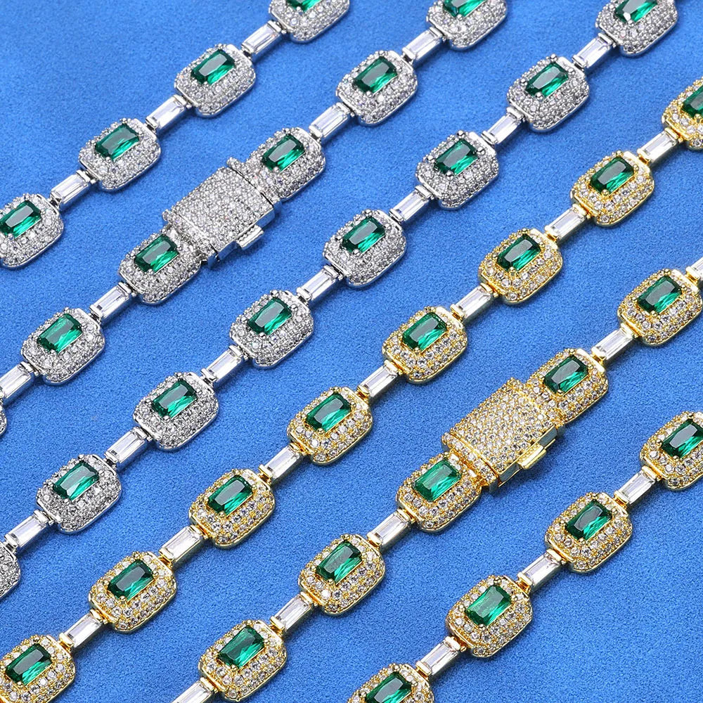 ICED OUT 7MM MOISSANITE "SILVER GREENARO" WEISSGOLD 925S SILVER KETTE - ICERAIN JEWELRY