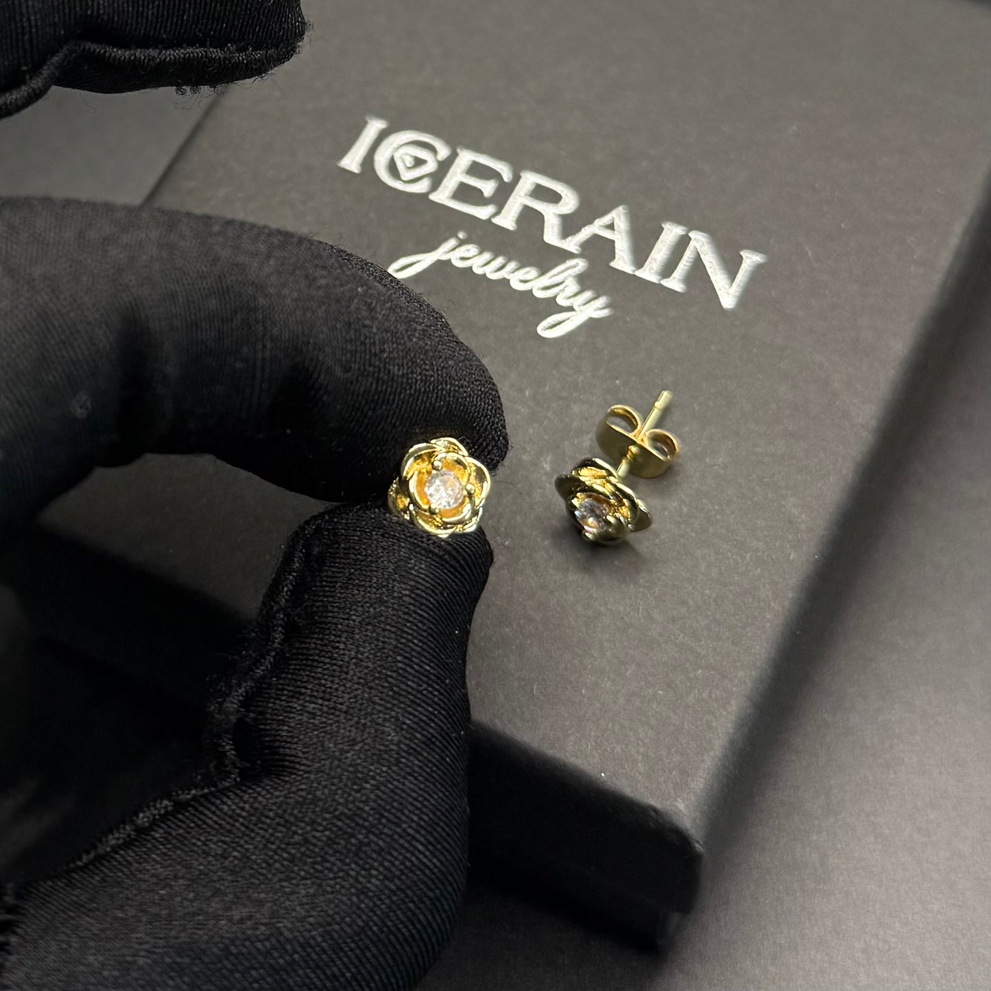 ICED OUT "GOLD ROSE" OHRRINGE - ICERAIN JEWELRY