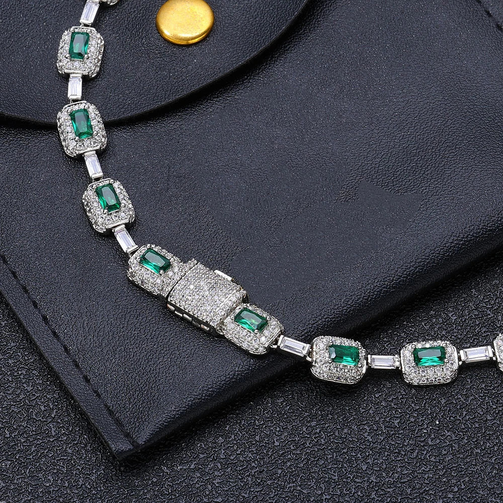 ICED OUT 7MM MOISSANITE "SILVER GREENARO" WEISSGOLD 925S SILVER KETTE - ICERAIN JEWELRY