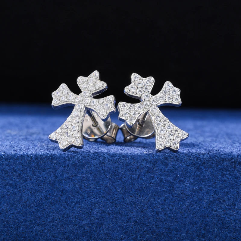 ICED OUT MOISSANITE "CROSS V4" WEISSGOLD 925S SILVER OHRRINGE - ICERAIN JEWELRY