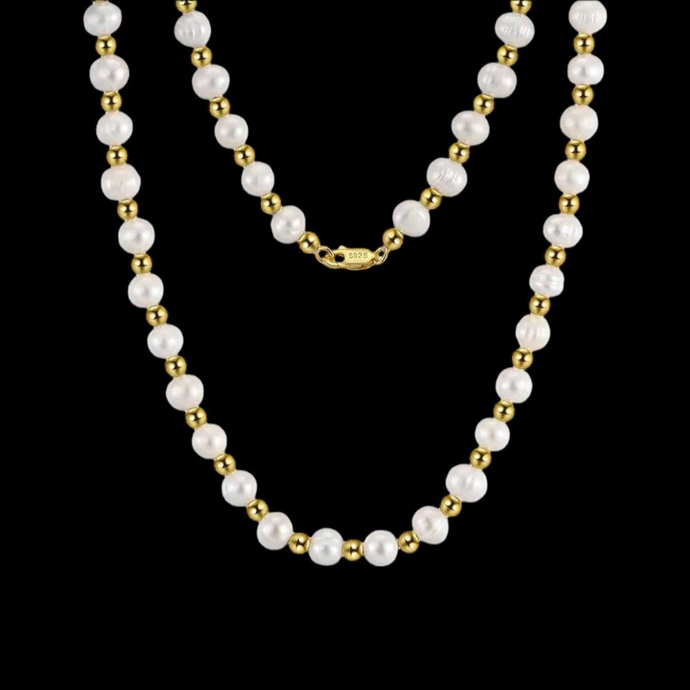 925S SILVER 18K GOLD "NATURAL PEARL" KETTE - ICERAIN JEWELRY