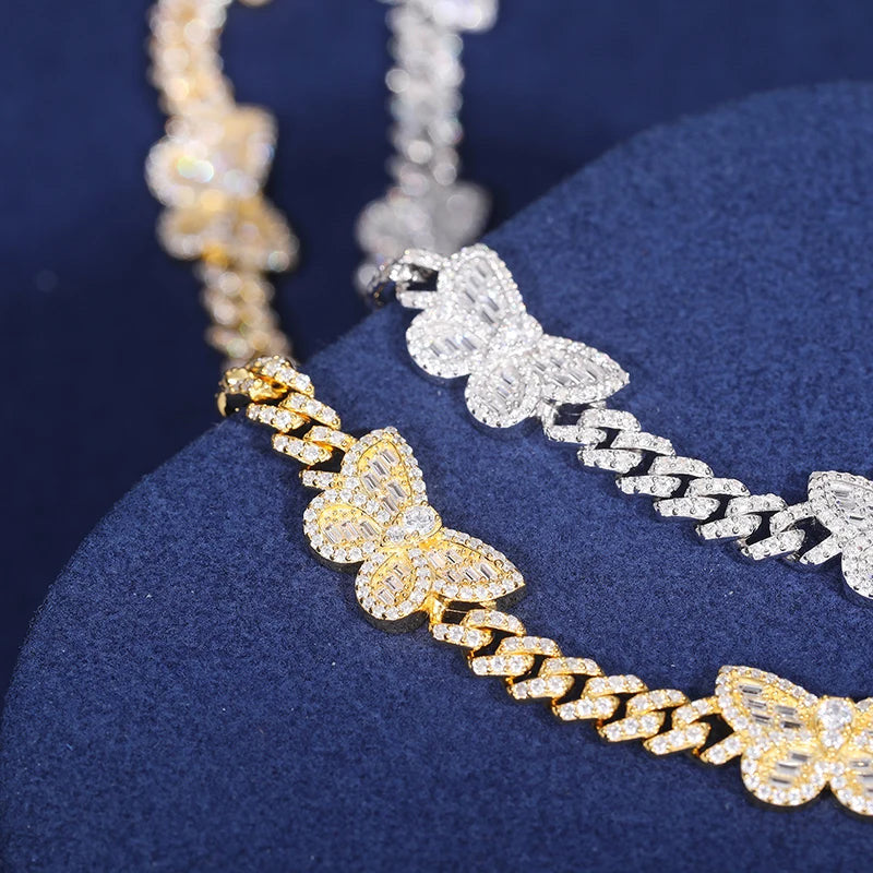 ICED OUT MOISSANITE "BUTTERFLY" WEISSGOLD 925S SILVER KETTE - ICERAIN JEWELRY