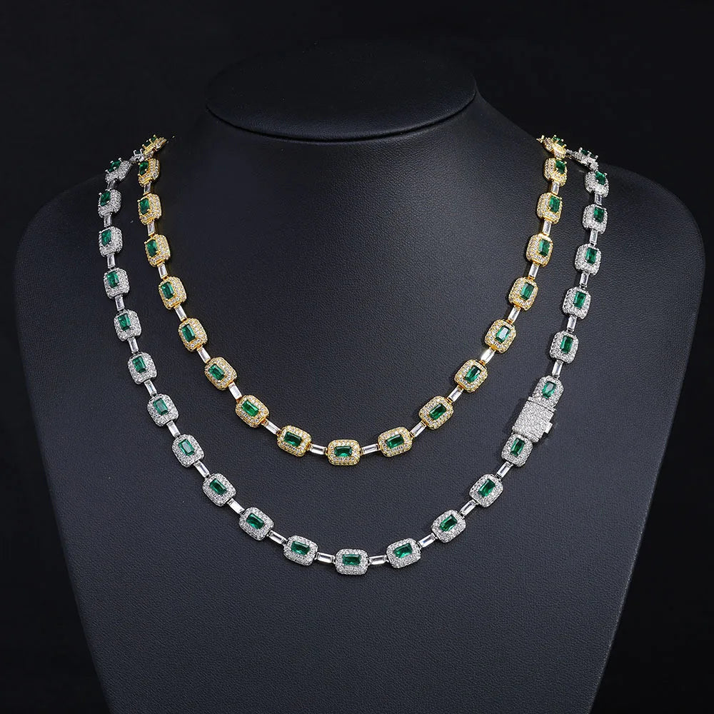 ICED OUT 7MM MOISSANITE "SILVER GREENARO" WEISSGOLD 925S SILVER KETTE - ICERAIN JEWELRY