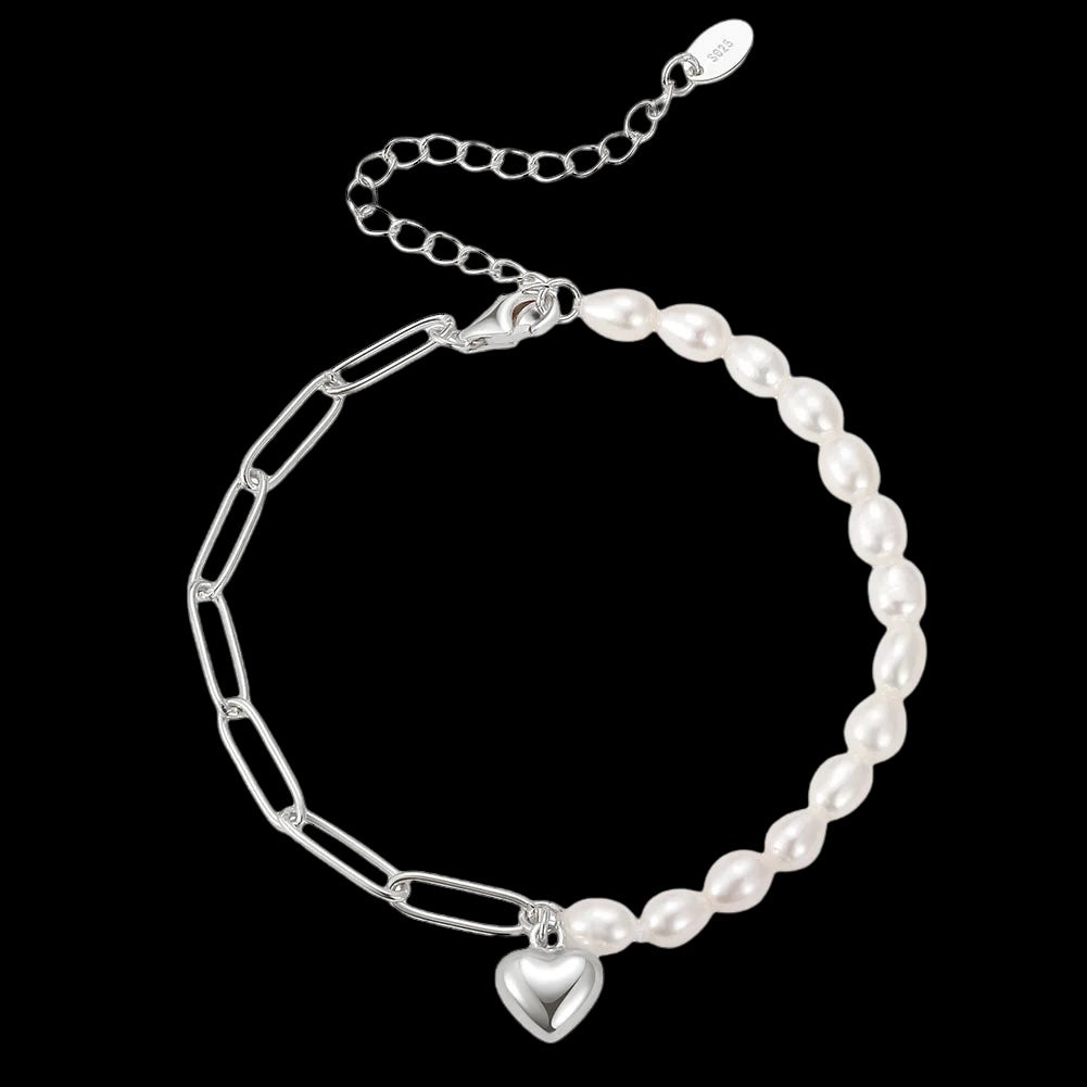 925S SILVER "PEARL LINK HEART" ARMBAND