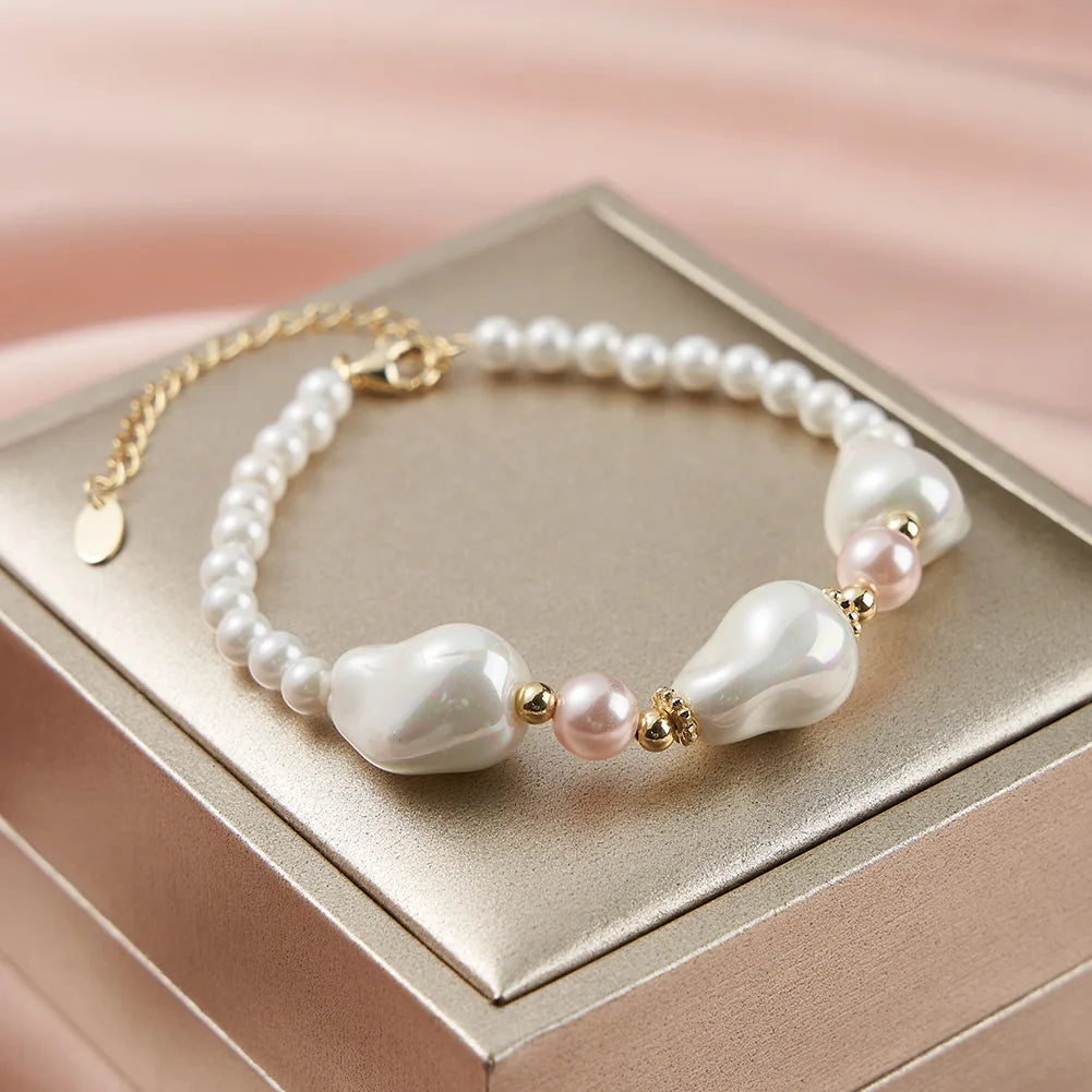 925S SILVER 14K GOLD "BAROQUE PEARL MIX" ARMBAND - ICERAIN JEWELRY