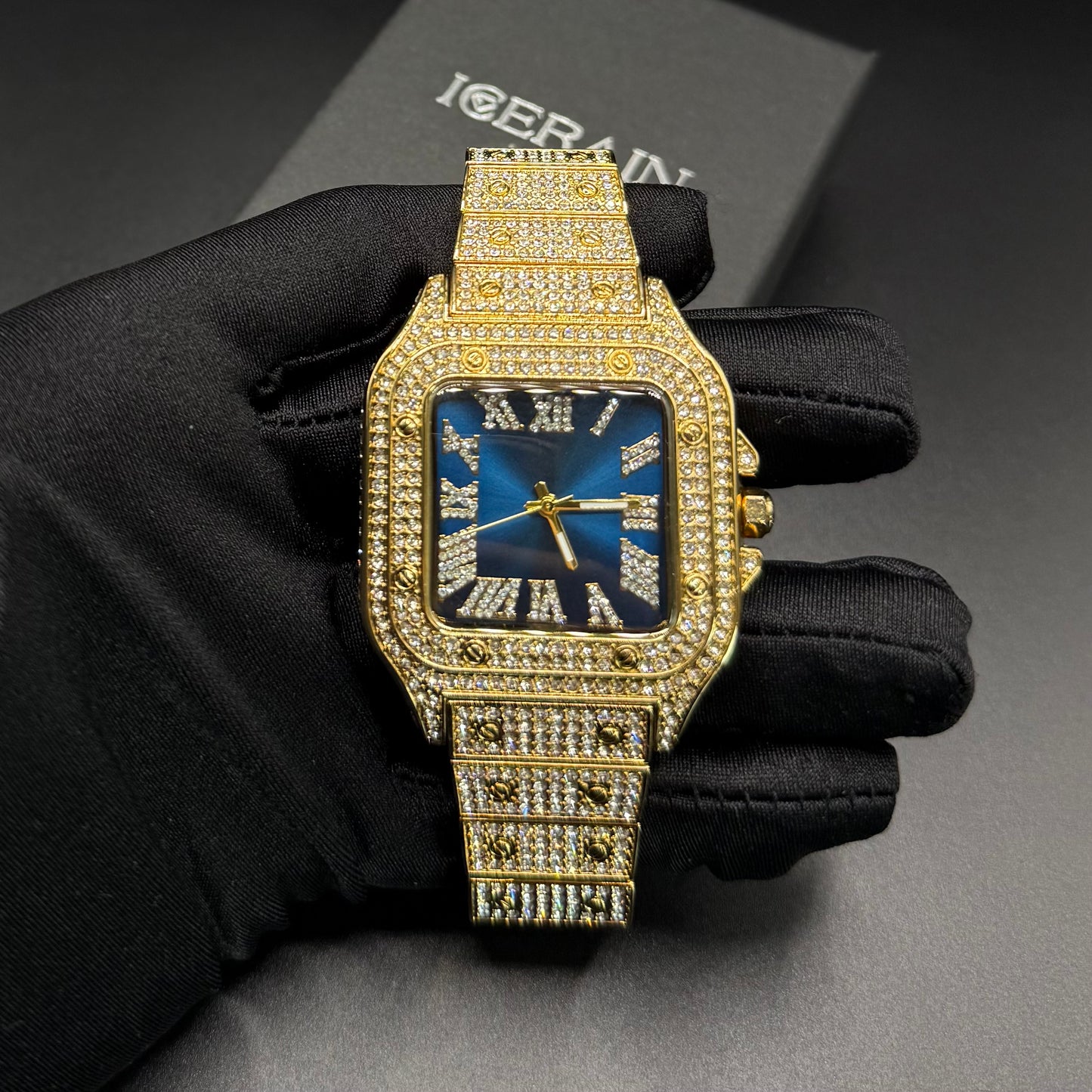 SALE | ICED OUT "GOLD/BLUE PIAZZA" UHR - ICERAIN JEWELRY