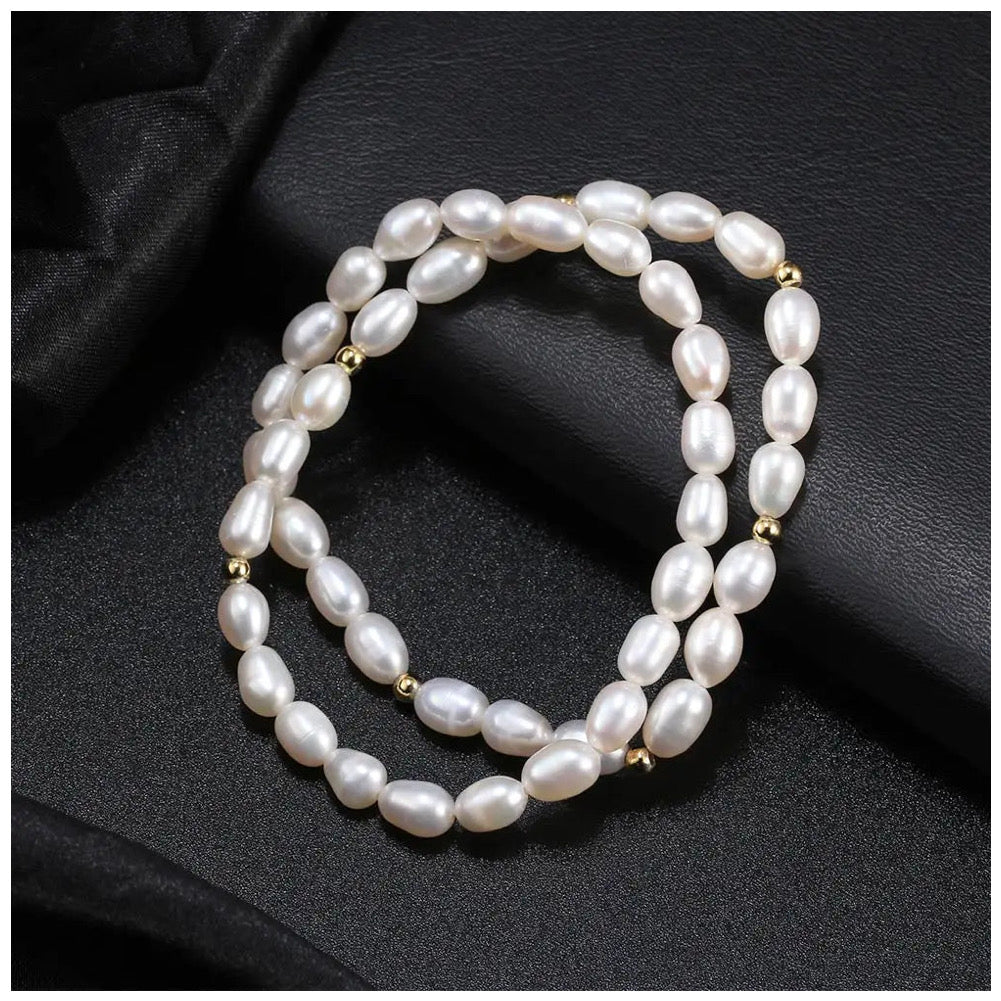925S SILVER 18K GOLD "DOUBLE NATURAL PEARL" ARMBAND