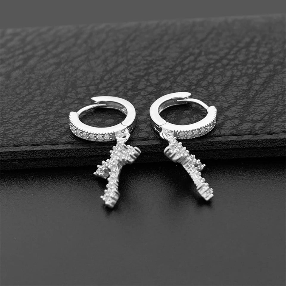 ICED OUT MOISSANITE "CROSS" WEISSGOLD 925S SILVER OHRRINGE - ICERAIN JEWELRY