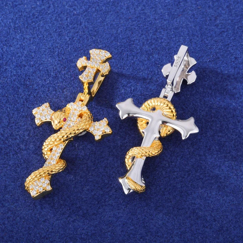 ICED OUT MOISSANITE "SNAKE CROSS" WEISSGOLD 925S SILVER KETTE - ICERAIN JEWELRY