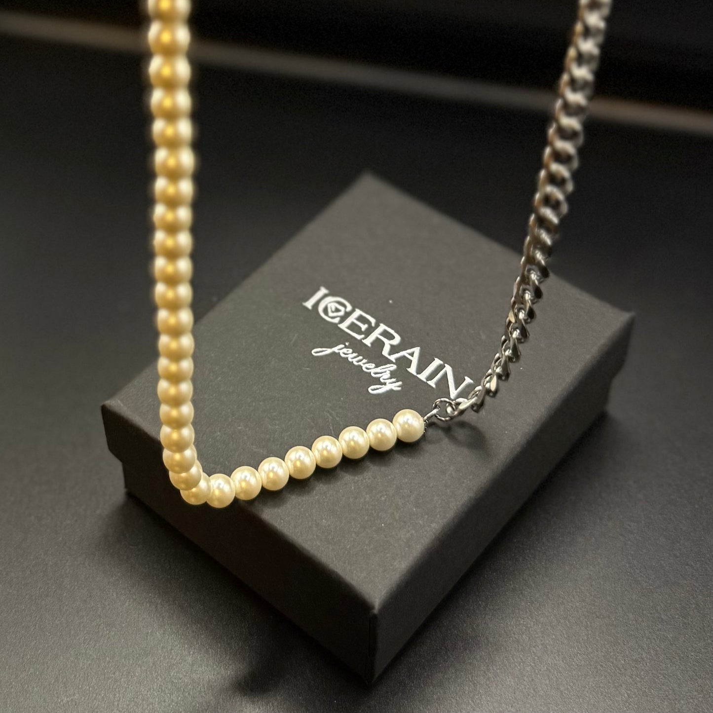 EDELSTAHL 10MM CUBAN/8MM PEARL "TRIP" KETTE - ICERAIN JEWELRY