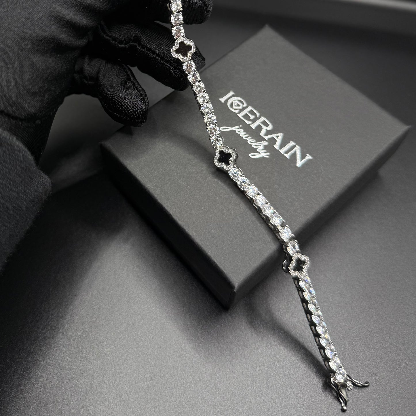 ICED OUT "BLACK CLOVER TENNIS" ARMBAND - ICERAIN JEWELRY