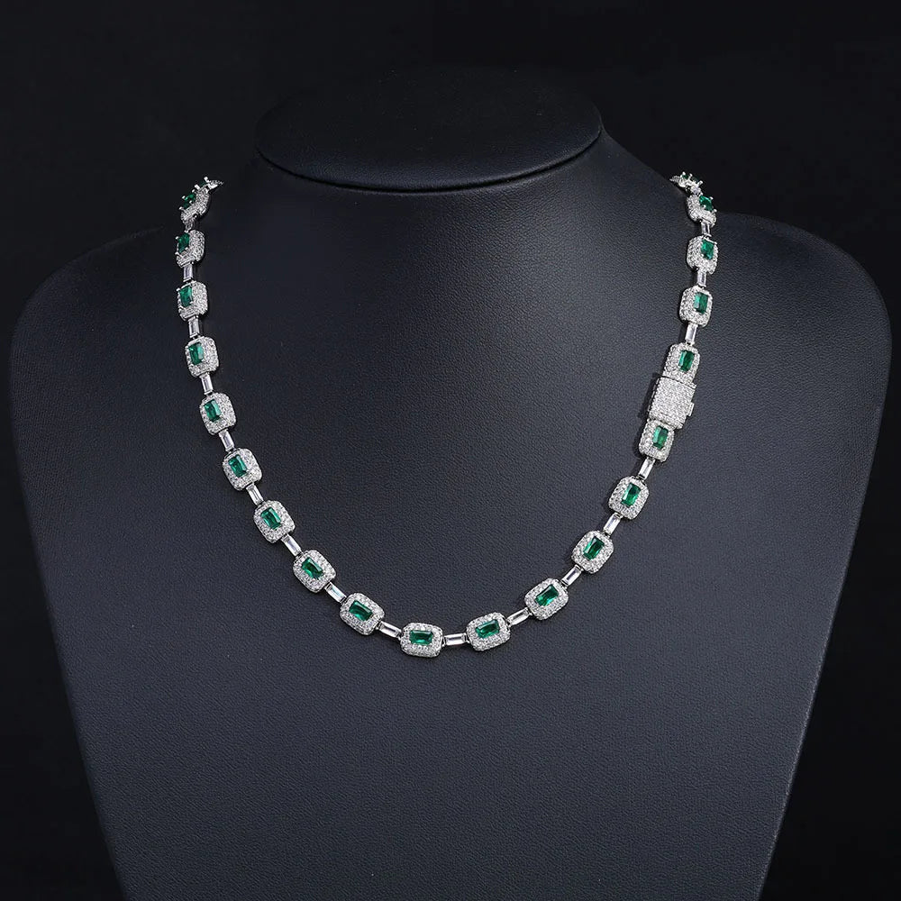 ICED OUT 7MM MOISSANITE "SILVER GREENARO" WEISSGOLD 925S SILVER KETTE - ICERAIN JEWELRY