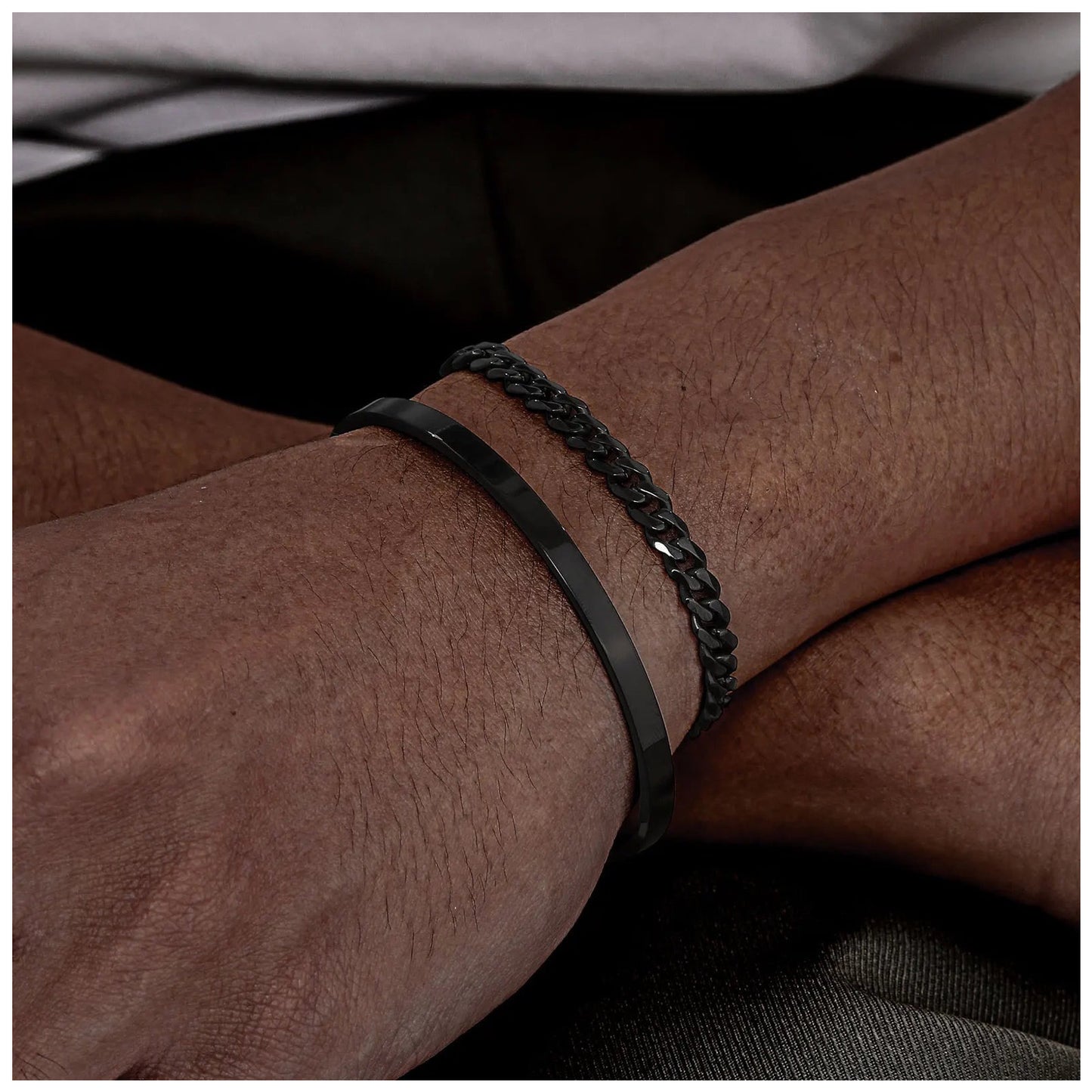 EDELSTAHL 2-IN-1 "BLACK CLASSICO CUBAN" SCHMUCKSET (ARMBAND + ARMREIF) - ICERAIN JEWELRY