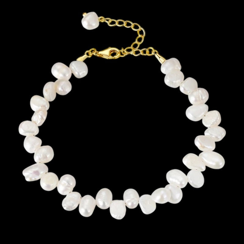 925S SILVER 14K GOLD "NATURAL FRESHWATER PEARL" ARMBAND - ICERAIN JEWELRY