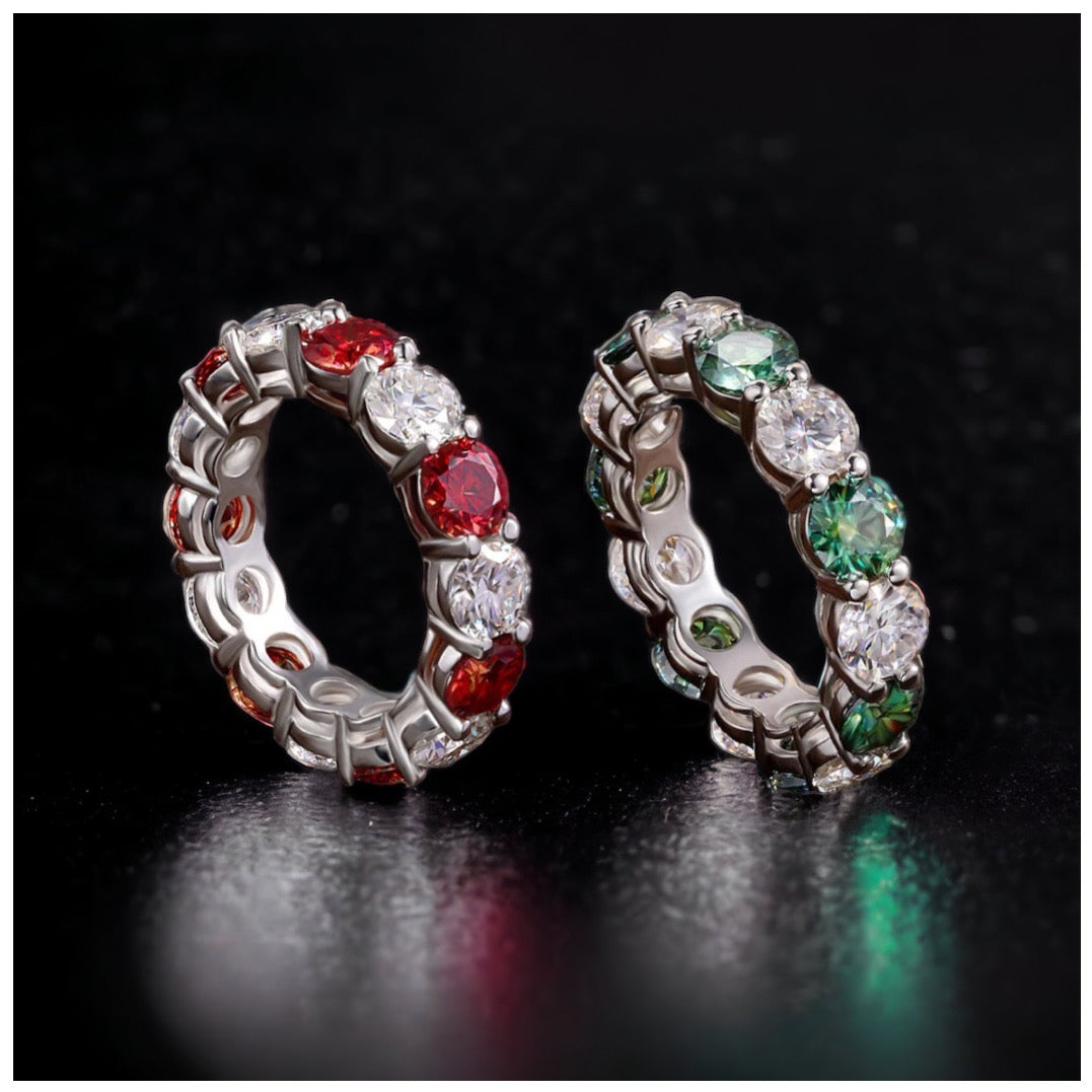 ICED OUT MOISSANITE "RED/GREEN DRASILO" WEISSGOLD 925S SILVER RING - ICERAIN JEWELRY