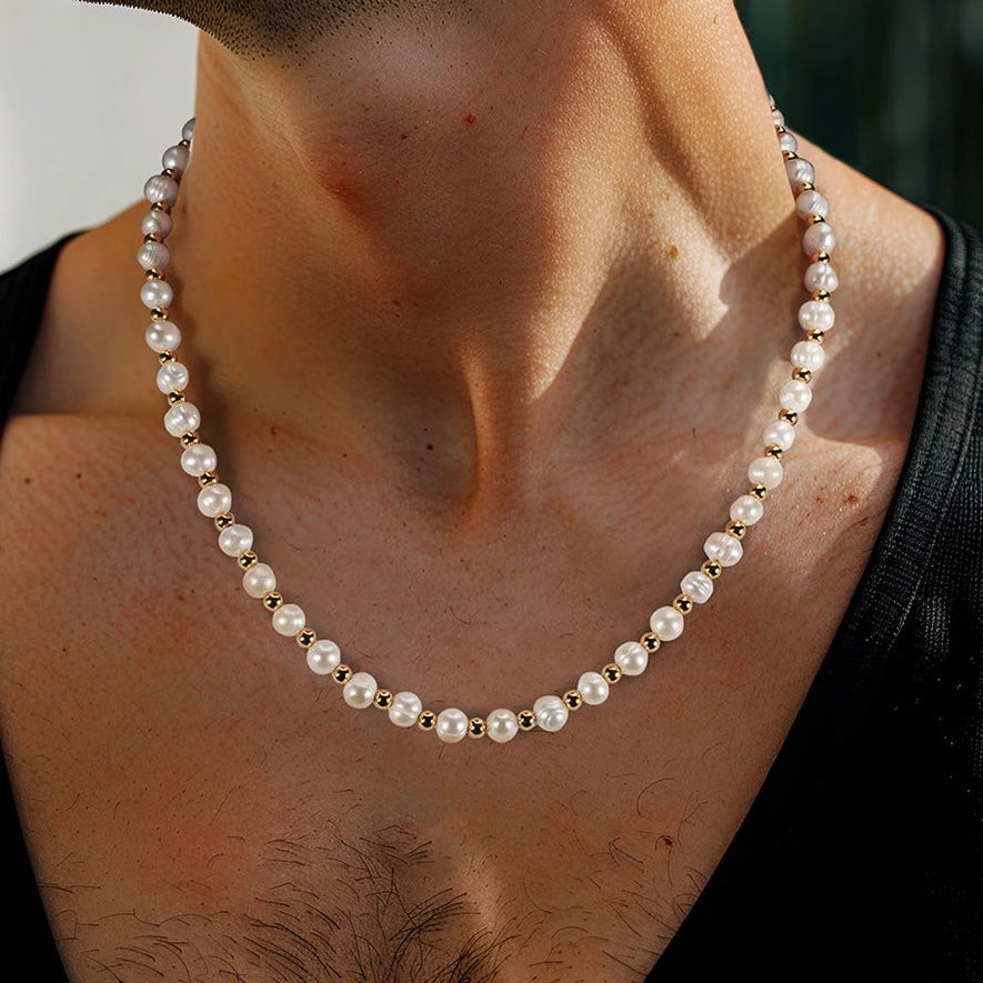 925S SILVER 18K GOLD "NATURAL PEARL" KETTE - ICERAIN JEWELRY