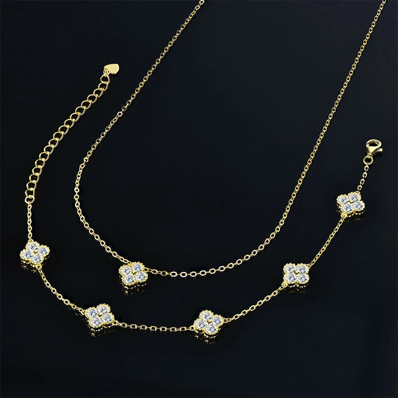 ICED OUT MOISSANITE 3-IN-1 "CLOVER" 925S SILVER SCHMUCKSET (HALSKETTE + ARMBAND + OHRRINGE) - ICERAIN JEWELRY