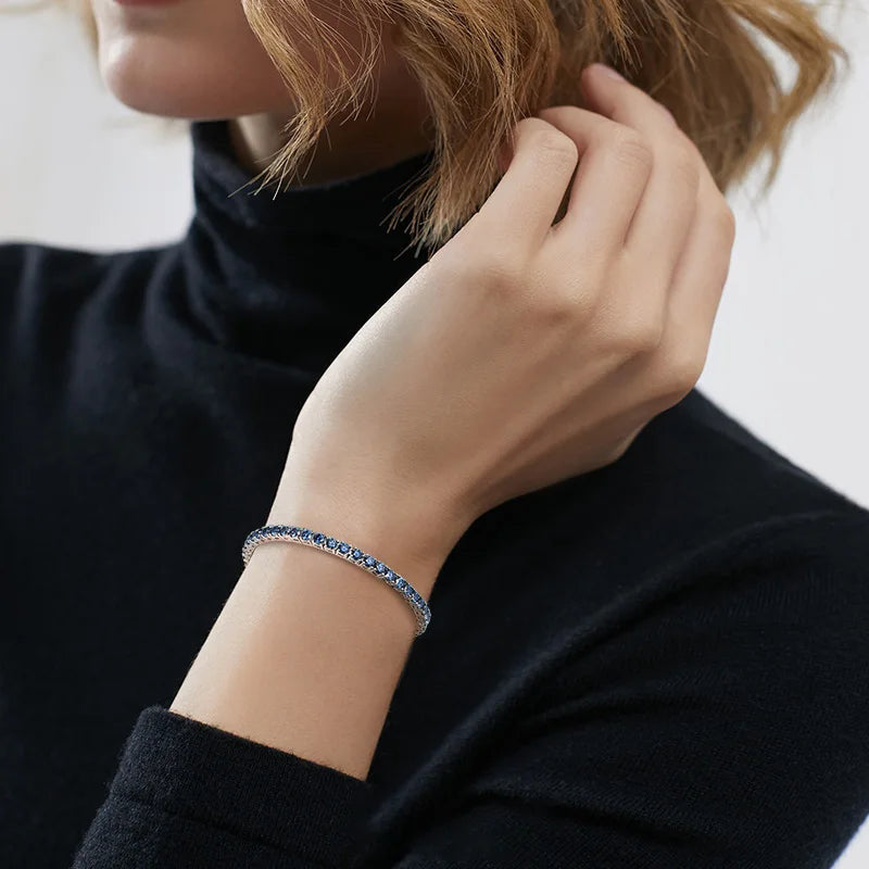 ICED OUT MOISSANITE "BLUE TENNIS" WEISSGOLD 925S SILVER ARMBAND - ICERAIN JEWELRY