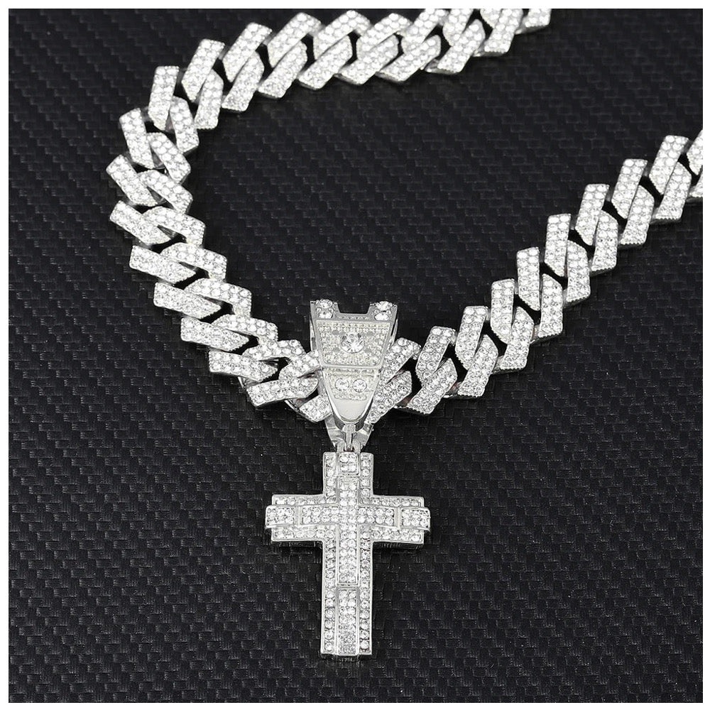 ICED OUT "SILVER PRONG CUBAN CROSS" KETTE - ICERAIN JEWELRY