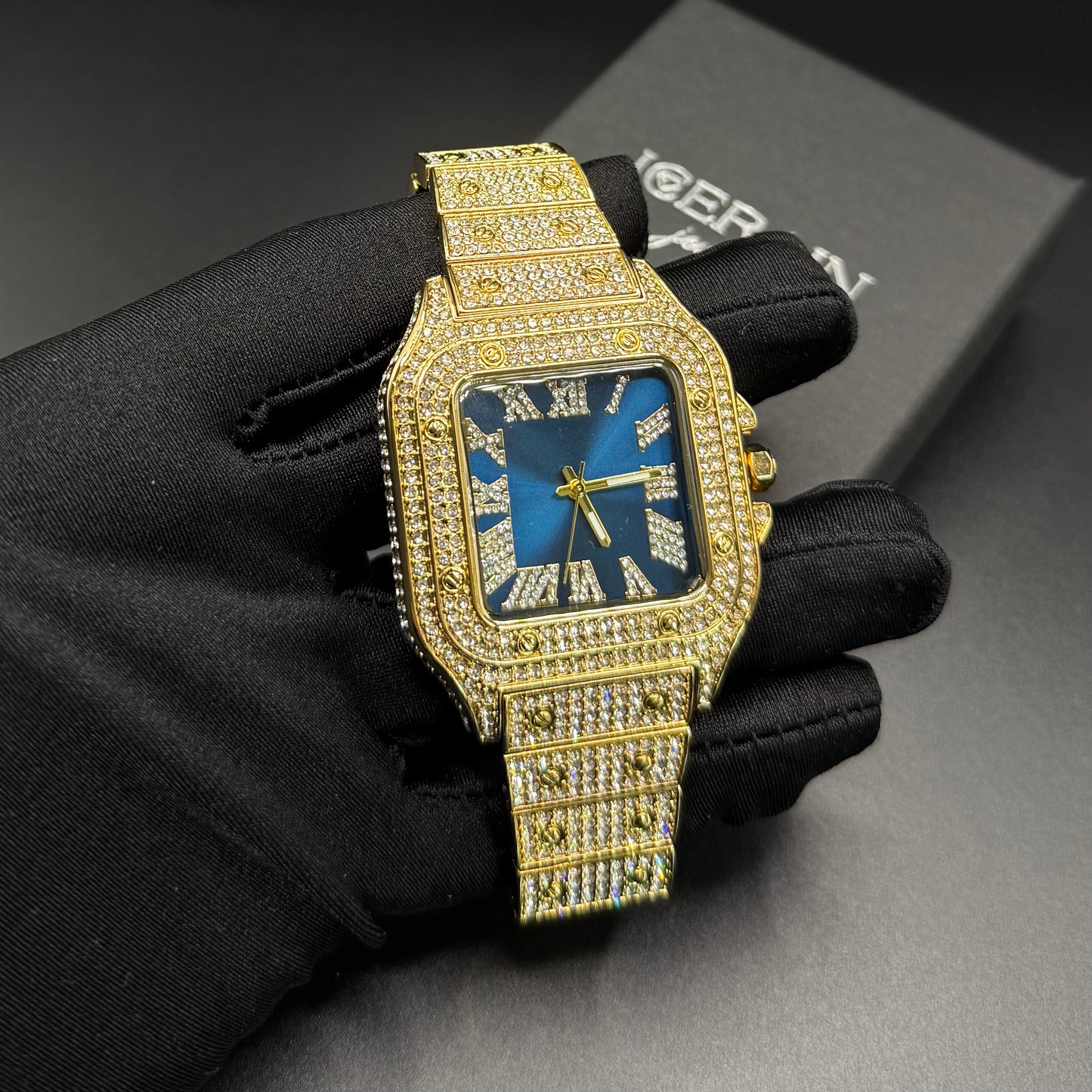 SALE | ICED OUT "GOLD/BLUE PIAZZA" UHR - ICERAIN JEWELRY