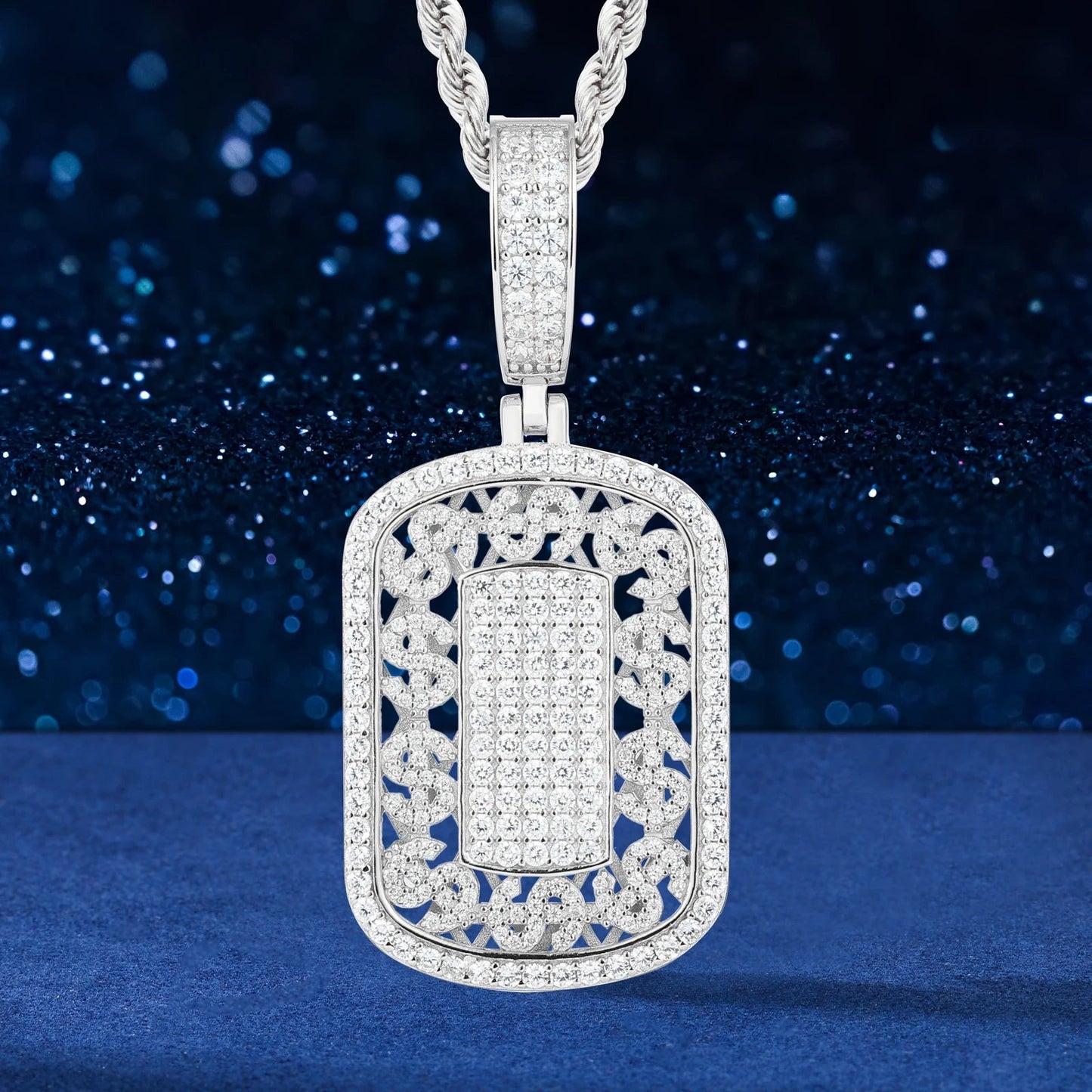 ICED OUT MOISSANITE "MILITARY DOLLAR" WEISSGOLD 925S SILVER KETTE - ICERAIN JEWELRY