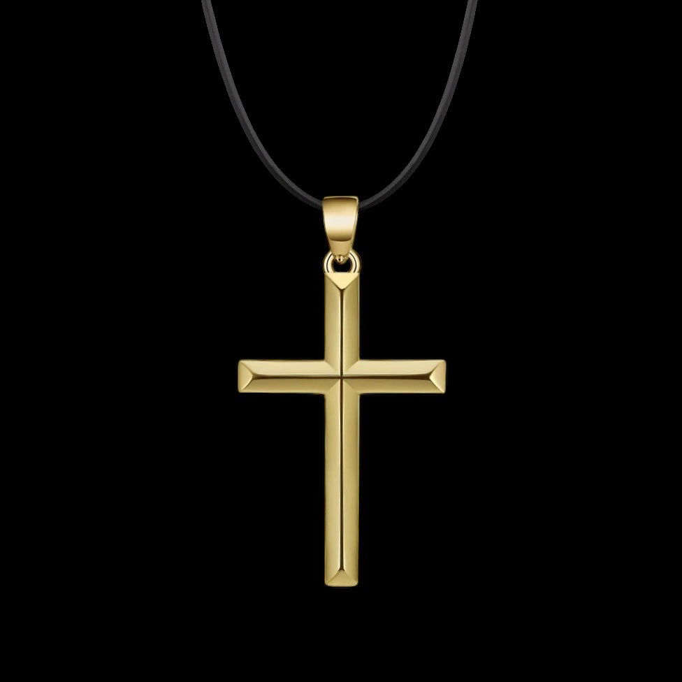925S SILVER 14K GOLD SCHWARZE LEDER "CROSS" KETTE - ICERAIN JEWELRY