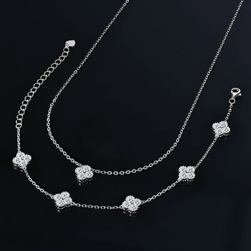 ICED OUT MOISSANITE 3-IN-1 "CLOVER" 925S SILVER SCHMUCKSET (HALSKETTE + ARMBAND + OHRRINGE) - ICERAIN JEWELRY