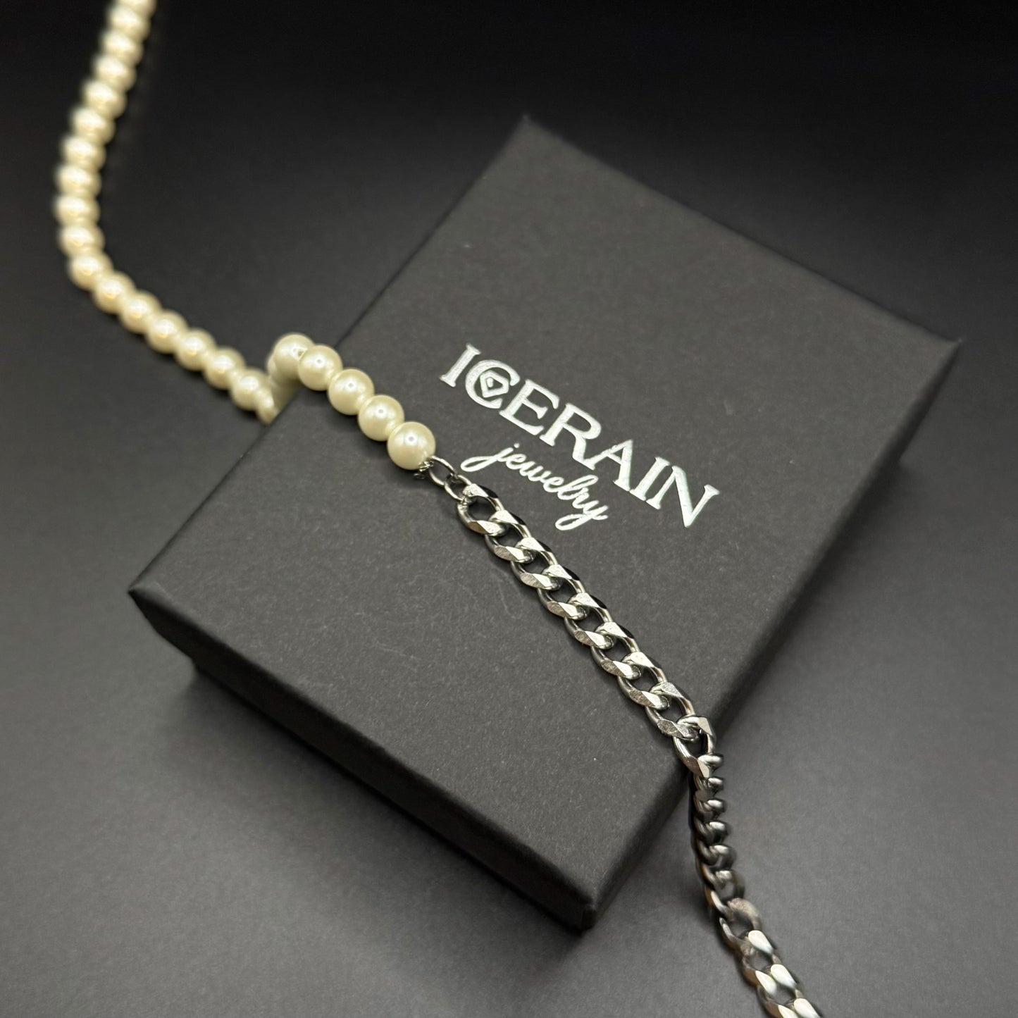 EDELSTAHL 10MM CUBAN/8MM PEARL "TRIP" KETTE - ICERAIN JEWELRY