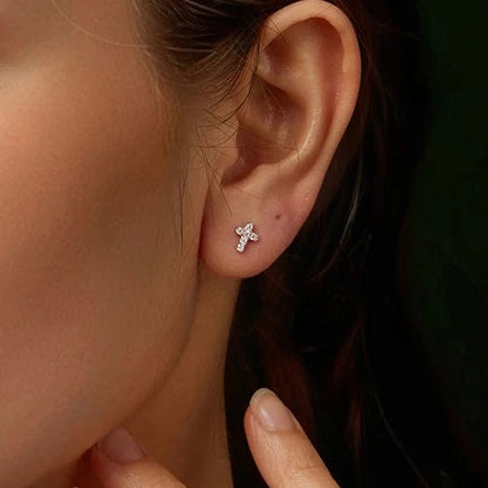 ICED OUT MOISSANITE "CROSS V3" WEISSGOLD 925S SILVER OHRRINGE - ICERAIN JEWELRY