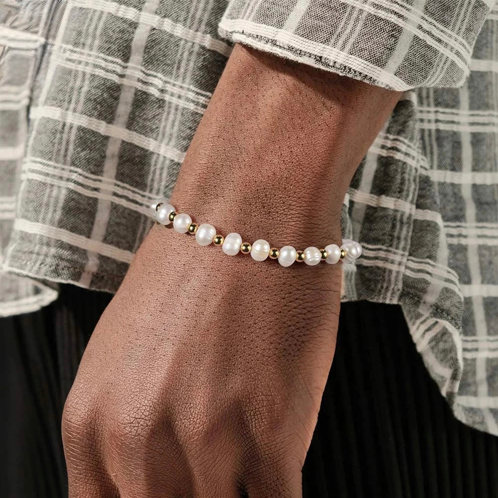 925S SILVER 18K GOLD "NATURAL PEARL" ARMBAND - ICERAIN JEWELRY