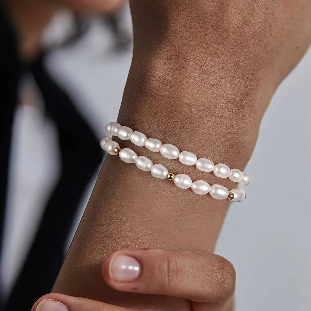 925S SILVER 18K GOLD "DOUBLE NATURAL PEARL" ARMBAND
