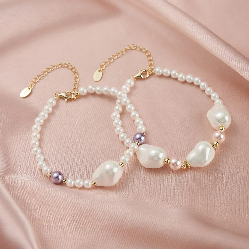 925S SILVER 14K GOLD "BAROQUE PEARL MIX" ARMBAND - ICERAIN JEWELRY
