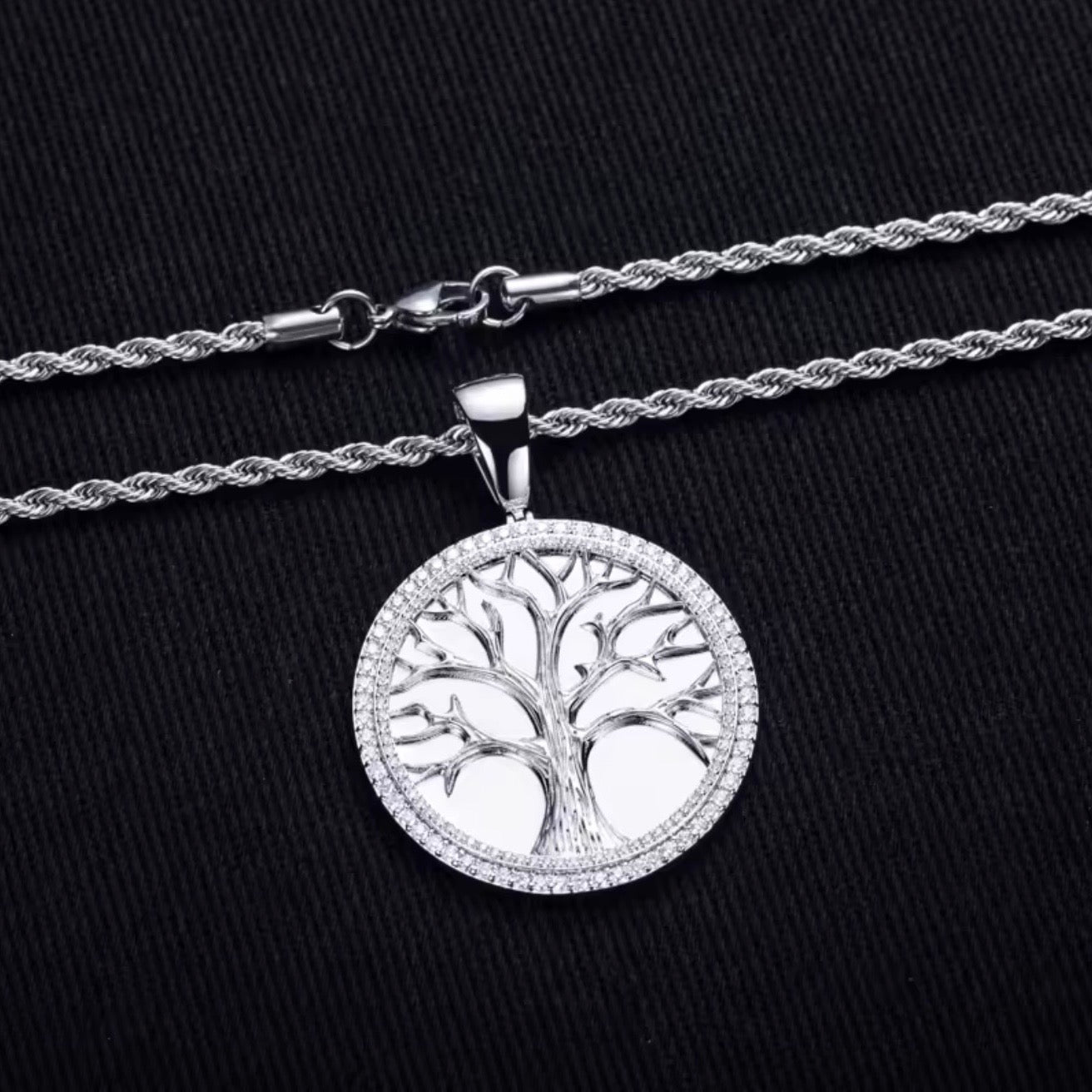 ICED OUT MOISSANITE "TREE OF LIFE" WEISSGOLD 925S SILVER KETTE