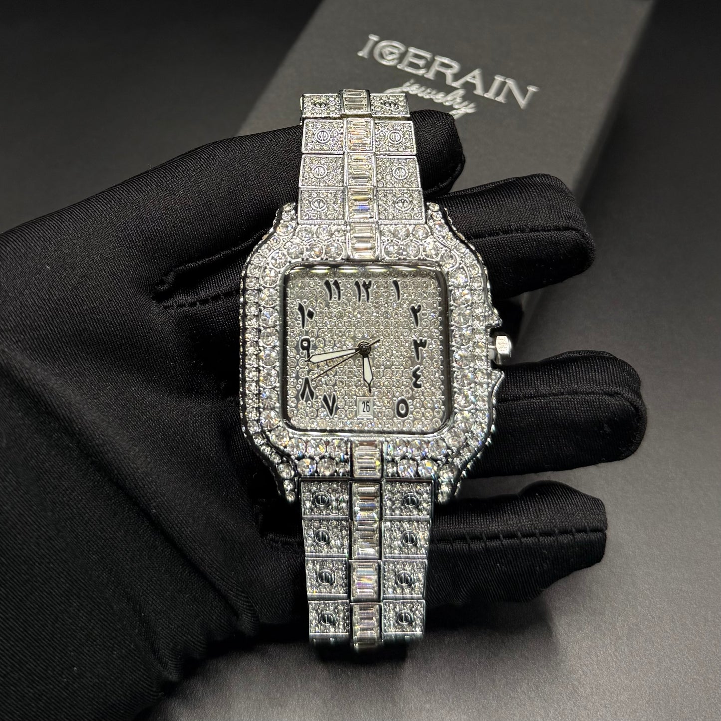 SALE | ICED OUT "SILVER ARABIC PIAZZA" UHR - ICERAIN JEWELRY