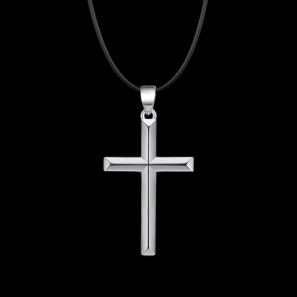 925S SILVER SCHWARZE LEDER "CROSS" KETTE - ICERAIN JEWELRY
