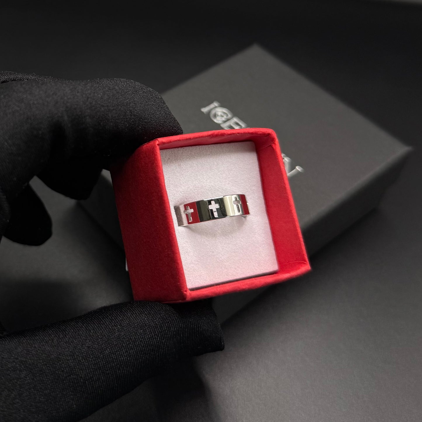 SALE | EDELSTAHL GRÖSSE 9 (19MM DURCHMESSER) "SILVER CROSS" RING - ICERAIN JEWELRY