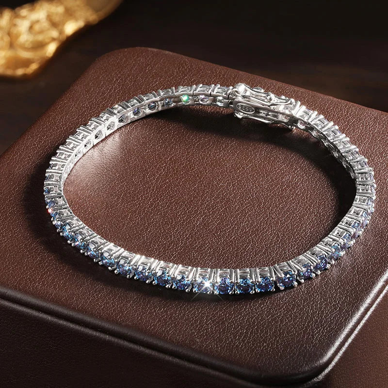 ICED OUT MOISSANITE "BLUE TENNIS" WEISSGOLD 925S SILVER ARMBAND - ICERAIN JEWELRY
