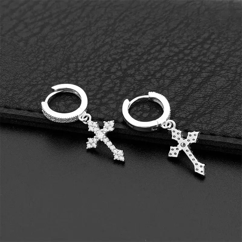 ICED OUT MOISSANITE "CROSS" WEISSGOLD 925S SILVER OHRRINGE - ICERAIN JEWELRY