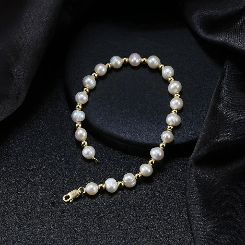 925S SILVER 18K GOLD "NATURAL PEARL" ARMBAND - ICERAIN JEWELRY
