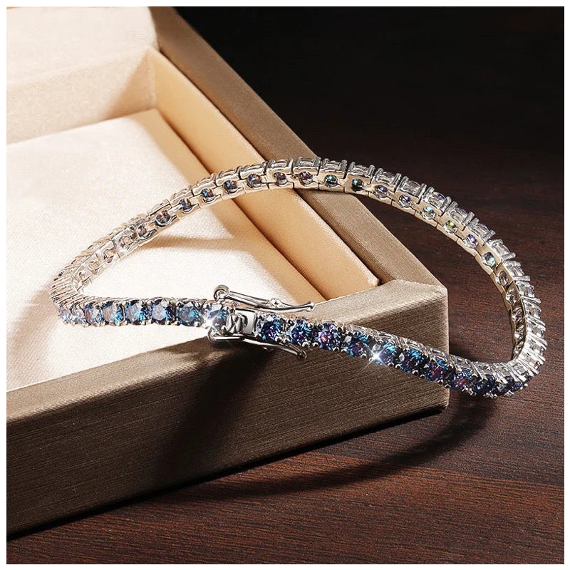 ICED OUT MOISSANITE "BLUE TENNIS" WEISSGOLD 925S SILVER ARMBAND - ICERAIN JEWELRY