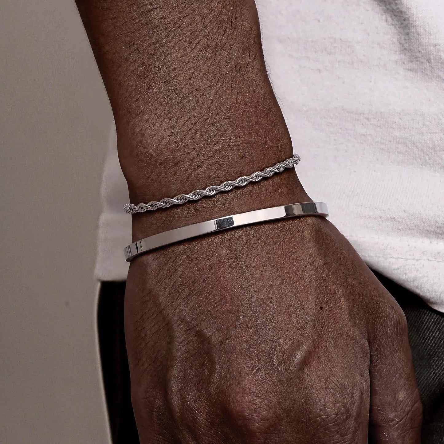 EDELSTAHL 2-IN-1 "SILVER CLASSICO ROPE" SCHMUCKSET (ARMBAND + ARMREIF) - ICERAIN JEWELRY