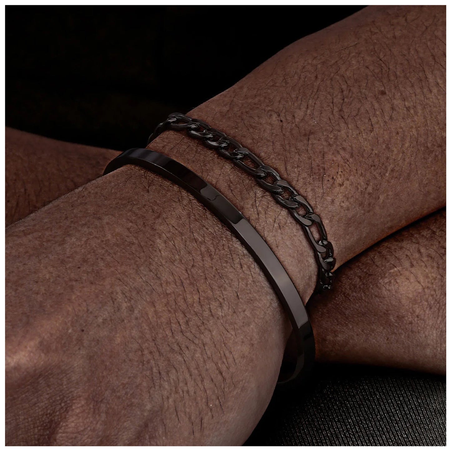 EDELSTAHL 2-IN-1 "BLACK CLASSICO CLAVICLE" SCHMUCKSET (ARMBAND + ARMREIF) - ICERAIN JEWELRY