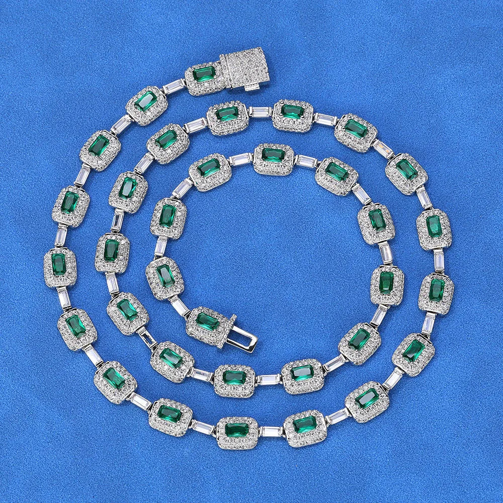 ICED OUT 7MM MOISSANITE "SILVER GREENARO" WEISSGOLD 925S SILVER KETTE - ICERAIN JEWELRY