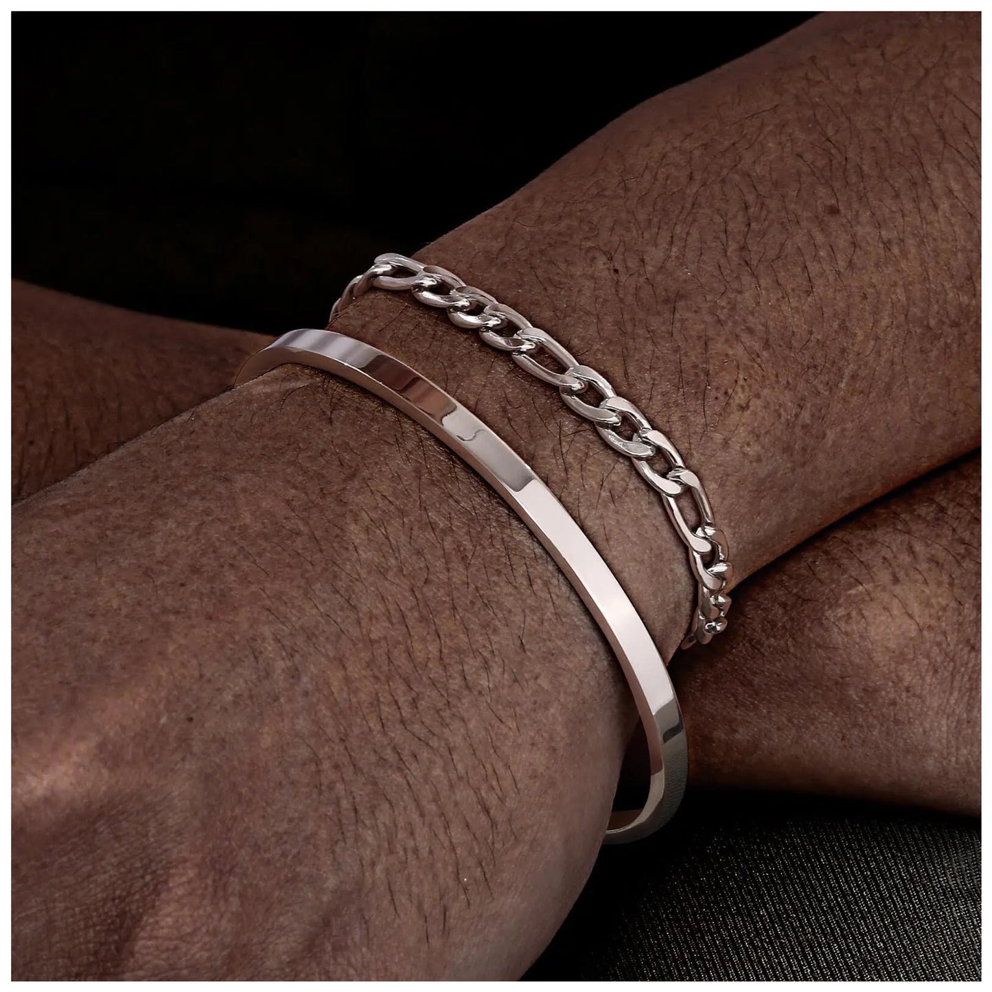 EDELSTAHL 2-IN-1 "SILVER CLASSICO CLAVICLE" SCHMUCKSET (ARMBAND + ARMREIF) - ICERAIN JEWELRY