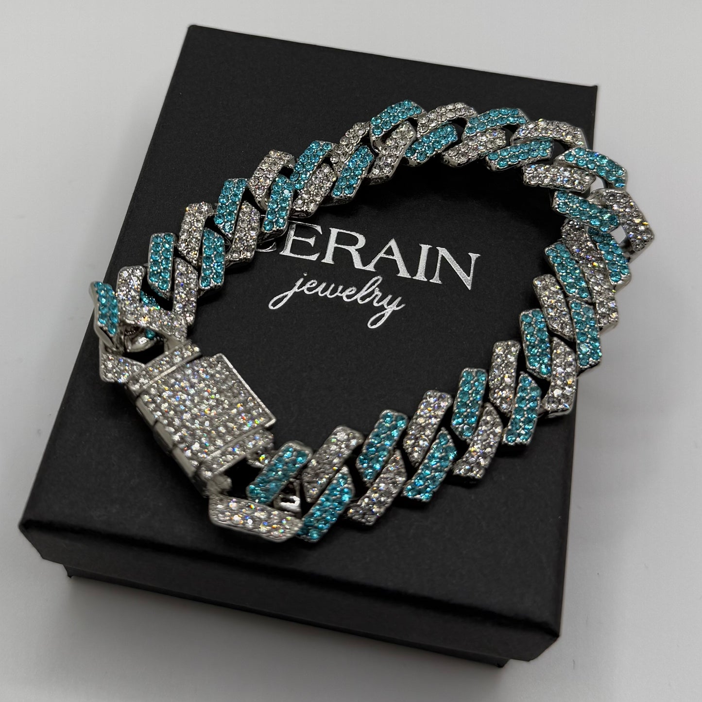 SALE | ICED OUT 14MM "SILVER/BLUE PRONG CUBAN" ARMBAND - ICERAIN JEWELRY