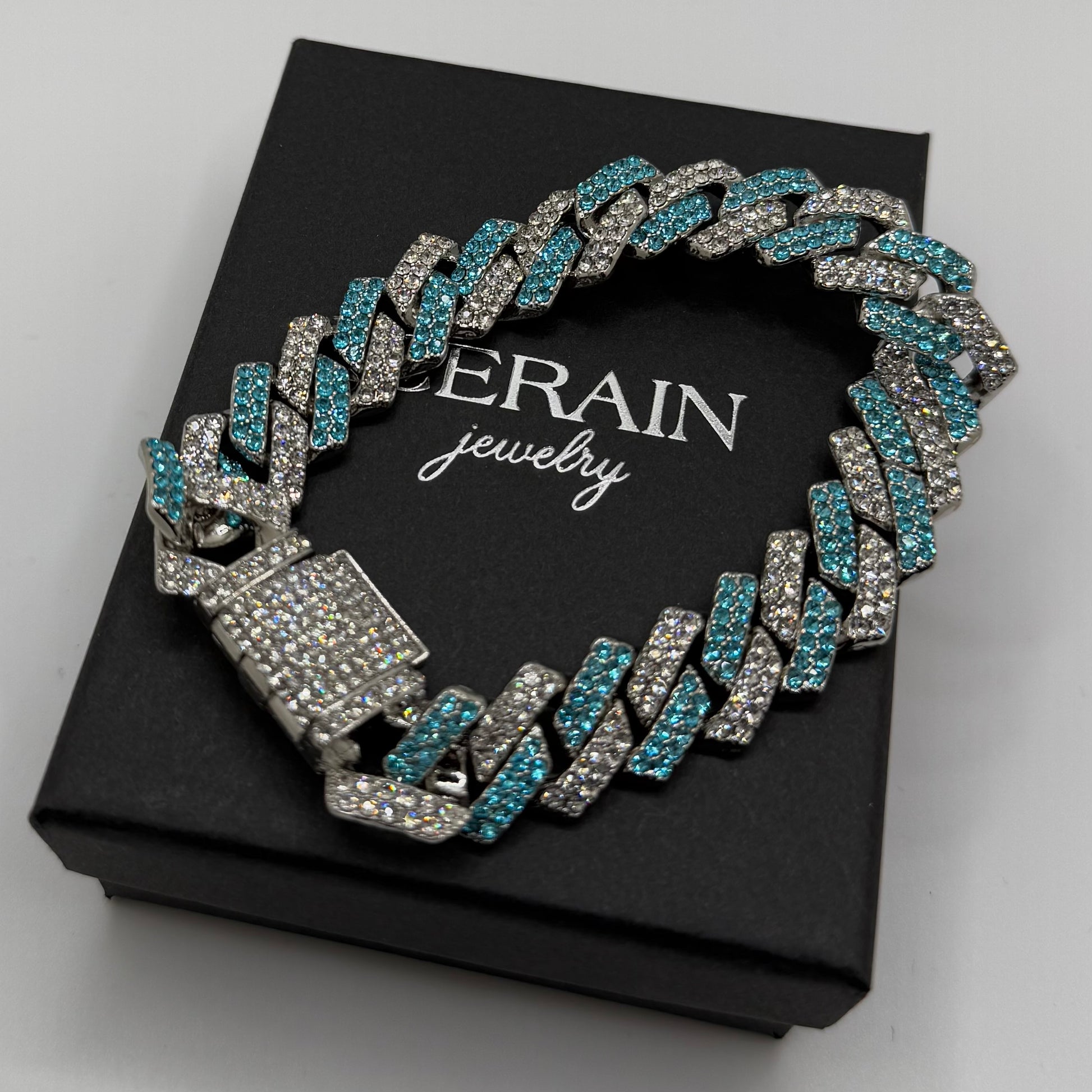 SALE | ICED OUT 14MM "SILVER/BLUE PRONG CUBAN" ARMBAND - ICERAIN JEWELRY