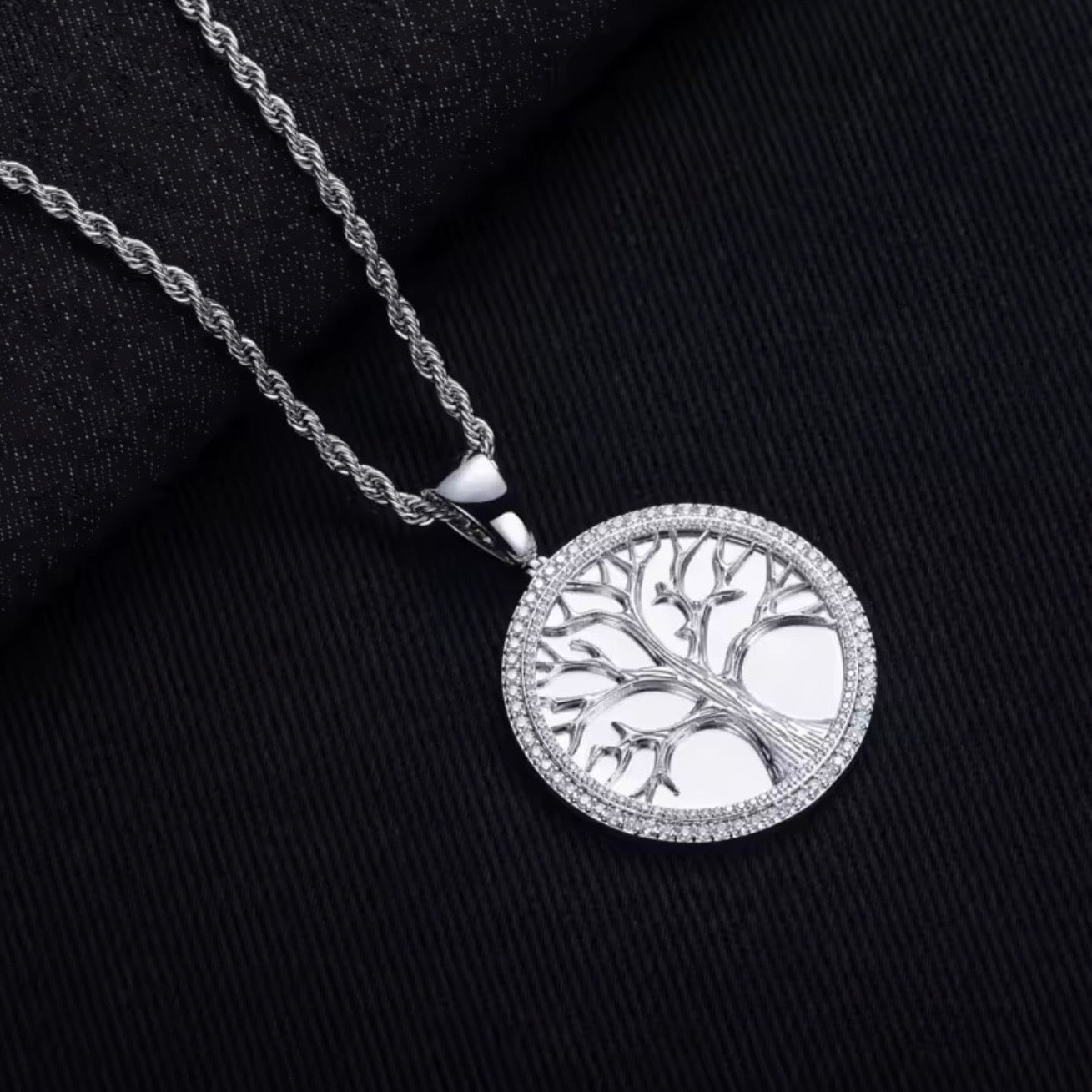ICED OUT MOISSANITE "TREE OF LIFE" WEISSGOLD 925S SILVER KETTE